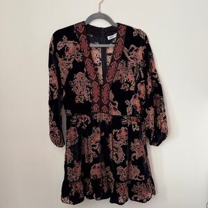 Zara Black and Pink Floral Long Sleeve Dress